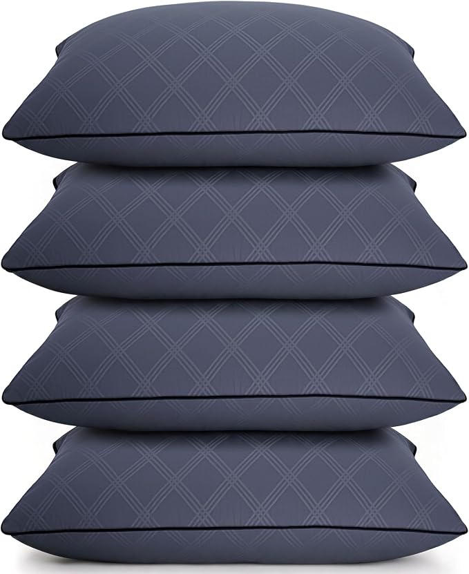 Vorouhals Hotel Collection Bed Pillows for Sleeping 4 Pack Standard Size Cooling Pillows Set of 4 for Back, Stomach or Side Sleepers, Super Soft Down Alternative Microfiber Filled Pillows (Navy)