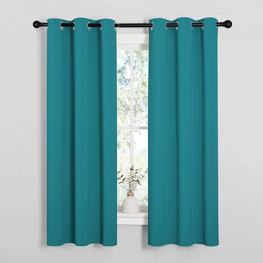NICETOWN Room Darkening Curtains, 2 Panels, W34 x 63-inch, Peacock Teal | Thermal Insulated Grommet Blackout Curtains for Modern Casual Elegant Bedroom Kids Room Theme Decoration