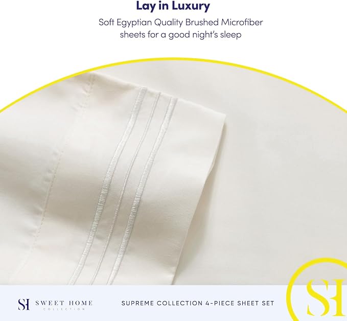 Split King Sheets - Breathable Luxury Sheets with Full Elastic & Secure Corner Straps Built In - 1800 Supreme Collection Extra Soft Deep Pocket Bedding Set, Sheet Set, Split King Size, Ivory