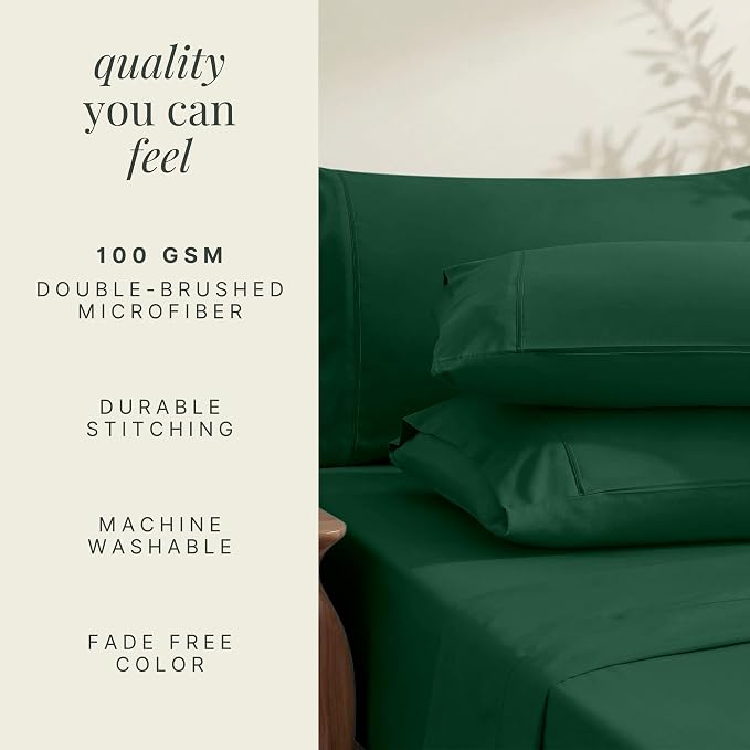 Hearth & Harbor Bed Sheets, Luxury Soft 6 Piece Bed Sheet Set Extra Deep Pocket Fitted Sheets Fits Mattress up to 21", Double Brushed Bedding Sheets & Pillowcases, Twin XL, Dark Green