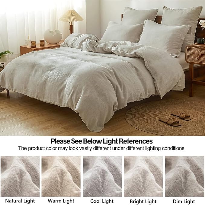 Simple&Opulence 100% Linen Duvet Cover Set 2pcs Basic Style Natural French Washed Flax Solid Color Soft Breathable Farmhouse Bedding with Button Closure - Linen, Twin