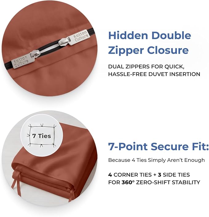 3 Pc 120"x120" Duvet Cover Set Super King Plus/Super Oversize King 100% Egyptian Cotton - 600 TC Comforter Cover, Zipper Closure & Corner Ties - Fits Only Large Inserts -Burnt Orange