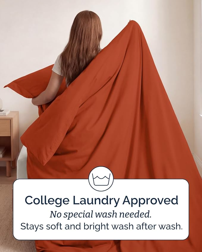 Duvet Cover Twin/Twin XL - 2 Piece with Zipper Closure - Terracotta | Extra Soft, Breathable, Twin/Twin XL Duvet Cover 68" x 90" w/ 1 Pillow Sham, Zipper Closures & Ties, Women, Men, Kids & Teens