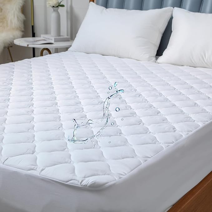 Kingnex Quilted Waterproof Full Size Mattress Protector Pad | 54x75 Padded Fitted Cover, Noiseless, Soft Brushed Microfiber Surface
