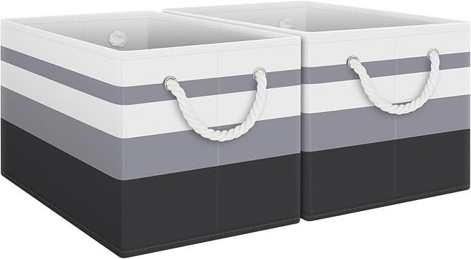 Storage Bins 2-Pack, Foldable Storage Baskets for Organizing Toys, Books, Shelves, Closet, Large Storage Box with Rope Handles, Sturdy Organizer Bins,Gradient Grey