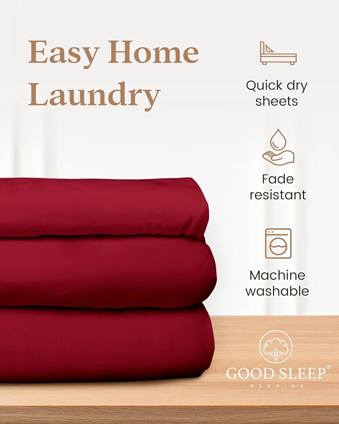 Good Sleep Bedding Split King Sheets Sets for Adjustable Bed, 5 Piece, 100% Egyptian Cotton Bed Sheets for Adjustable Bed, Sateen Weave, 16 Inch Deep Pocket Bed Sheet - Burgundy