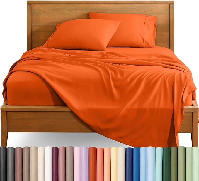 Bare Home Queen Sheet Set - 1800 Ultra-Soft (Queen, Orange) | Deep Pockets 6 to 15 Inches, Breathable, Hypoallergenic, Hotel Luxury, Easy Fit, Soft, All-Season