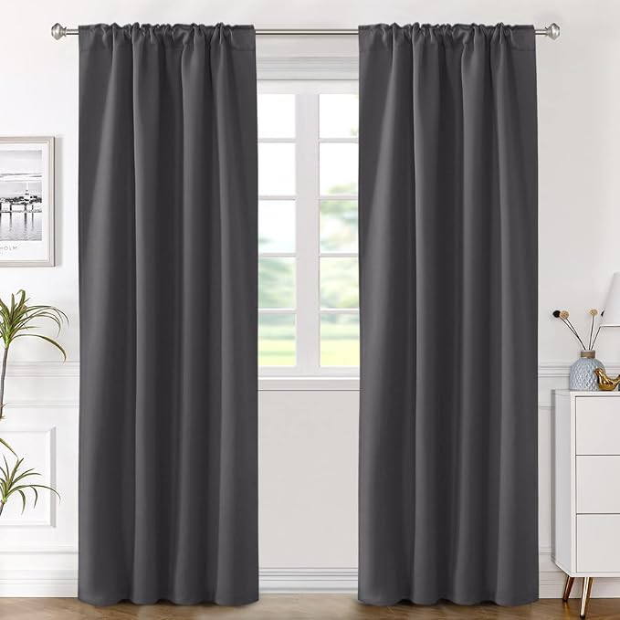 H.VERSAILTEX Blackout Curtains Thermal Insulated Window Treatment Panels Room Darkening Blackout Drapes for Living Room Back Tab/Rod Pocket Bedroom Draperies (2 Panels, Charcoal Gray, 42 x 84 Inch)