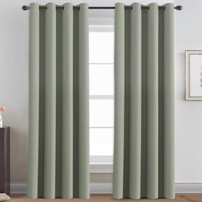 H.VERSAILTEX Window Treatment Curtains/Drapes Blackout for Bedroom Room Darkening Thermal Curtains for Living Room Noise Reducing Sound Proof Solid Grommet Curtain (One Panel, Light Sage, 52"W x 84"L)
