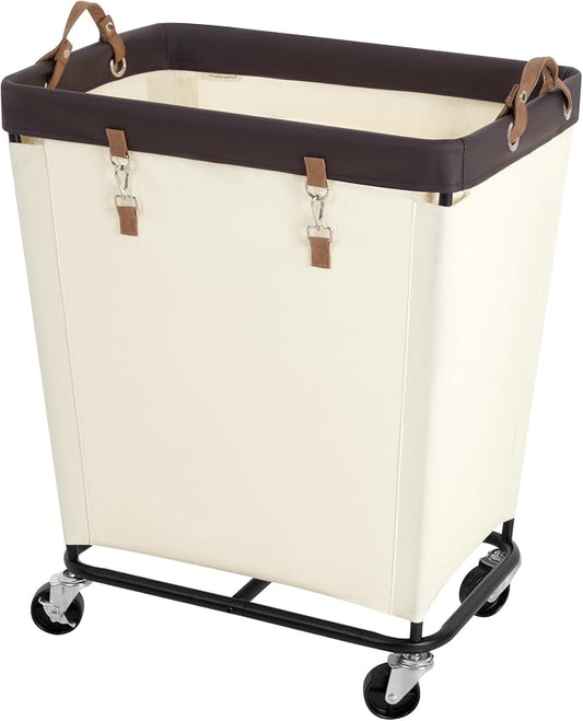 StorageWorks 210L Laundry Basket with Wheels, Rolling Hampers for Clothing | Large Beige Laundry Basket with Wheels & Handles, Rolling Cart for Bedroom, Bathroom, Dorm, Hotel