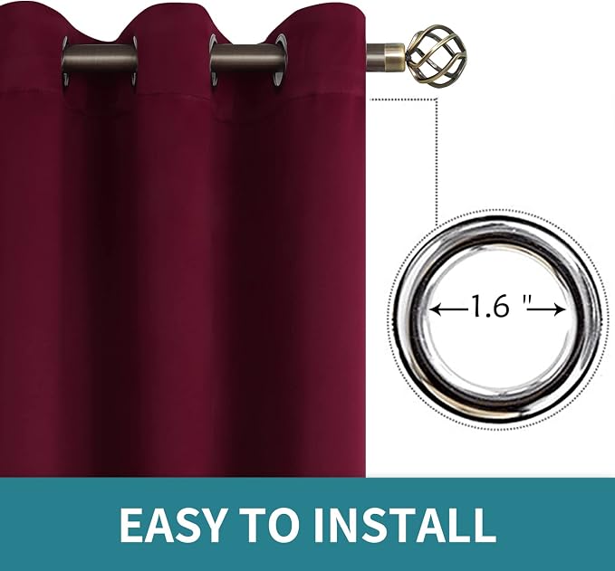 BGment Burgundy Blackout Curtains for Bedroom 63 Inch Long - 2 Panels | Grommet Top, Black Out, Room Darkening, Sunblock, Thermal Insulated, Window Drapes for Kids Boys Room, 38x63 Inch
