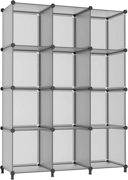 AWTATOS 12 Cube Storage Organizer, Closet Organizer Storage Shelves, Grey | Portable Closet Organizers, DIY Stackable Storage Cubes Shelves Bookshelf, Plastic Clothes Shelving for Home, Bedroom