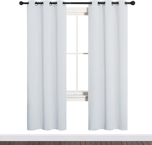NICETOWN Room Darkening Curtains, 2 Panels, 34 by 72-inch, Greyish White | Window Treatment Thermal Insulated Grommet Room Darkening Curtains/Drapes for Bedroom