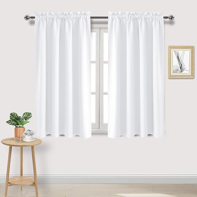 DWCN White Curtains 50% Light Blocking for Living Room 45 Inch 2 Panels | Room Darkening, Thermal Insulated, Light Blocking, Rod Pocket Drapes, Noise Reducing Window Treatments, Pure White