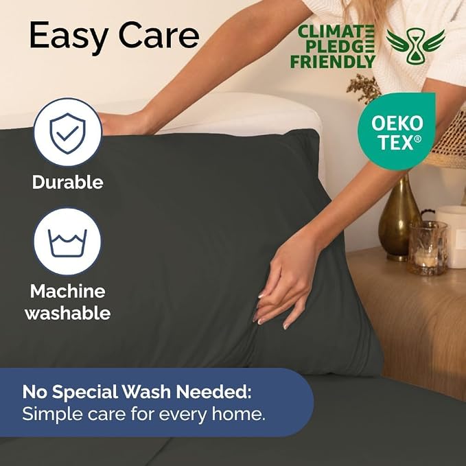 Queen Size 4 Piece Sheet Set - Comfy Breathable & Cooling Sheets - Charcoal | Hotel Luxury Bed Sheets for Women & Men, Deep Pockets, Easy-Fit, Extra Soft and Wrinkle Free Sheets, Oeko-Tex Bed Sheet Set