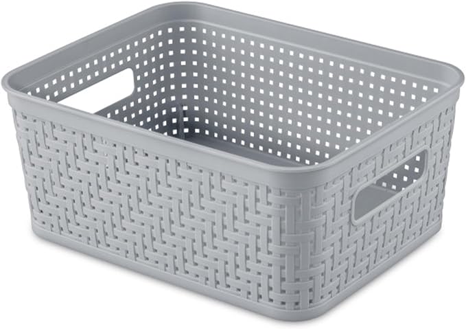 Sterilite 8 Pack Plastic Storage Bin Organization Containers, Small Baskets, Cement