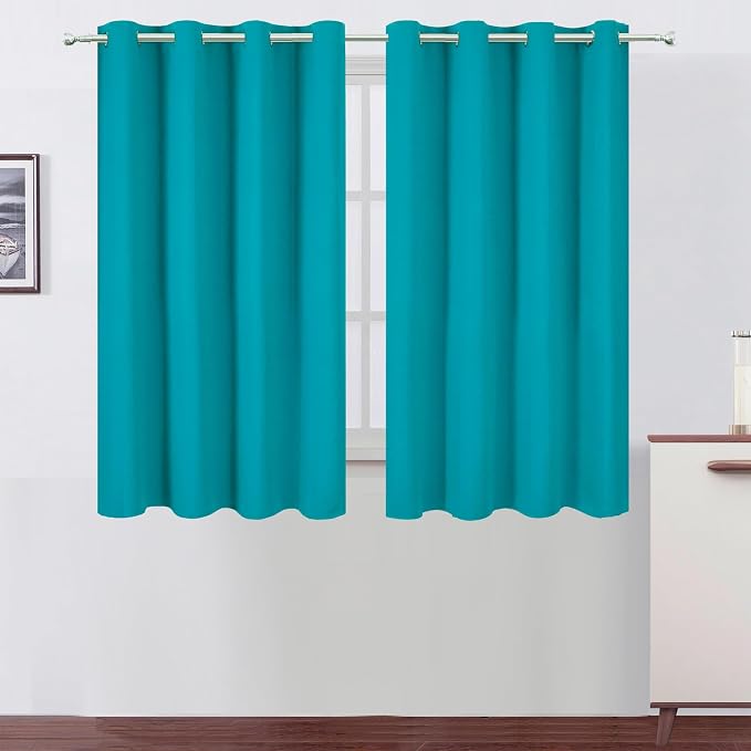 Blackout Curtains 66 x 54 Inch Long Teal Curtains Set of 2 Panels Room Darkening Curtains for Bedroom and Living Room