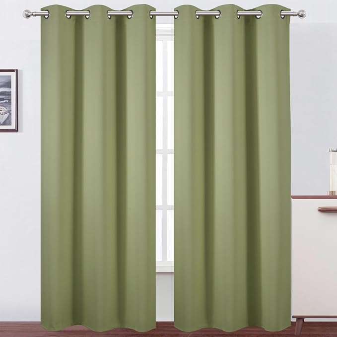 Sage Green Thermal Blackout Curtains/42 x 95 Inch/Set of 2 Panels Room Darkening Curtains for Bedroom