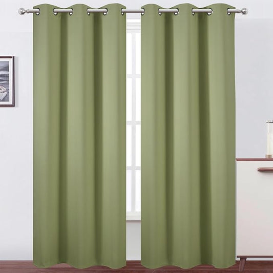 Sage Green Thermal Blackout Curtains/42 x 95 Inch/Set of 2 Panels Room Darkening Curtains for Bedroom