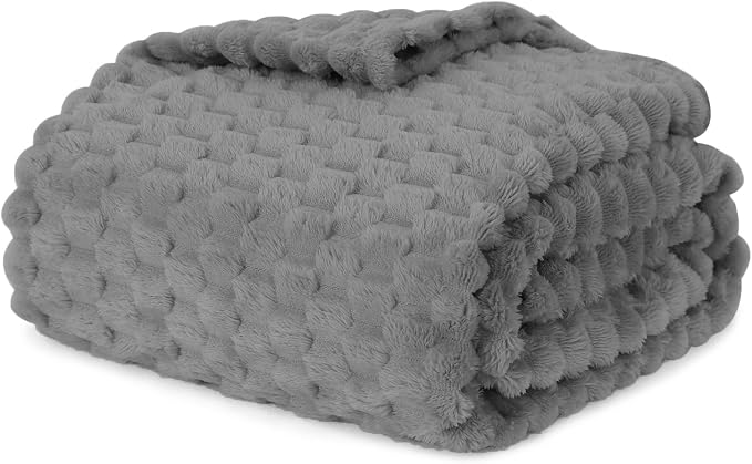 Puncuntex Grey Throw Blanket 108"×90" inches Fuzzy 3D Jacquard Decorative | Flannel Fleece Super Soft Plush Cozy Blanket for Couch Sofa Chair Lightweight