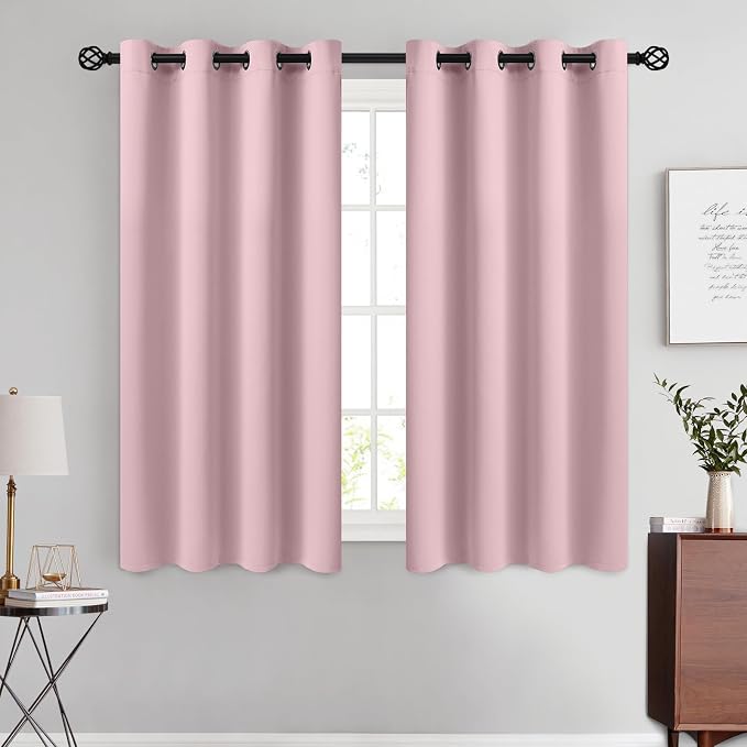 COSVIYA Grommet Room Darkening Pink Curtains 54 inch Length for Bedroom | Light Blocking Insulated Thermal Curtains for Living Room, Blackout Thick Polyester Window Drapes,52x54 inches, 2 Panels