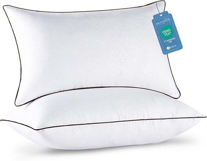 JOLLYVOGUE Soft Pillows Queen Size Set of 2, Cooling and Firm Pillows with Oeko-Tex Certified Down Alternative Filling for Side, Back, and Stomach Sleepers, Hotel Collection