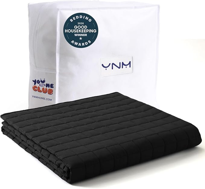 YnM Cotton King Size Weighted Blanket for Adults (88x104 Inches, 40 Pounds, Black), Smallest Compartments with Cooling Glass Beads,Heavy Blanket for Two Persons of 240~390lbs on Queen or King Bed