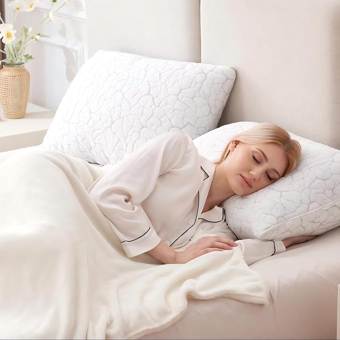Cooling Pillows King Size Set of 2, Shredded Memory Foam | Adjustable for Hot Sleepers, Cold Pillows, Firm Bed Pillows, Side Back Stomach Sleeping, Removable Washable Cover