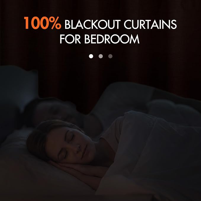 MIULEE 100% Blackout Fall Linen Curtains & Drapes W52 x L96 Inch Terracotta | 2 Panels, Full Black Out, Thermal Insulated, Room Darkening Window Curtains for Bedroom Living Room , Back Tab & Rod Pocket