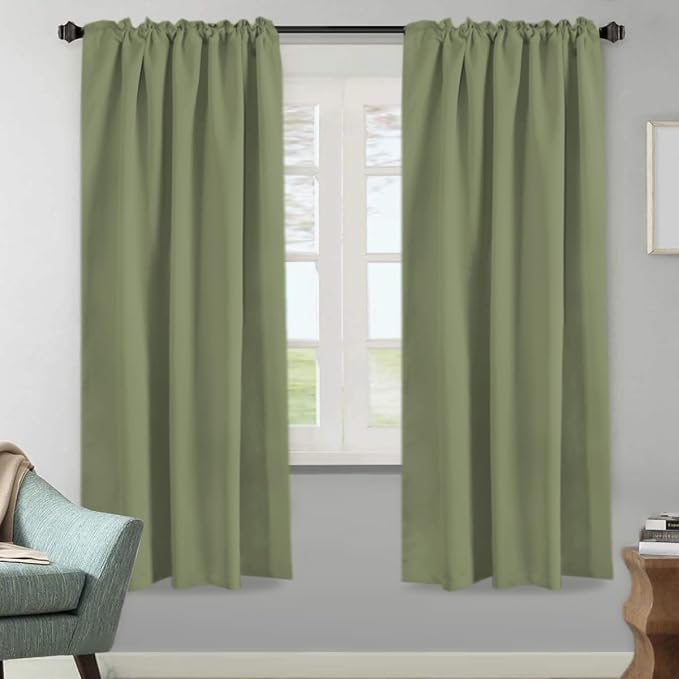 H.VERSAILTEX Blackout Curtains for Living Room Thermal Insulated Window Treatment Panels Room Darkening Blackout Drapes Back Tab/Rod Pocket Bedroom Draperies, 52 x 72 Inch, Sage, 2 Panels