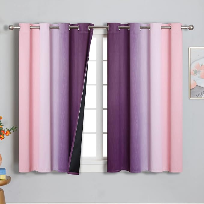 Pink and Purple Ombre Blackout Curtains for Girls Bedroom 54 Inches Long | Estelar Textiler Kids Living Room Curtains,Light Blocking,Thermal Insulated Noise Reducing Grommet Drapes,52Wx54L,2 Panels
