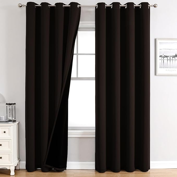 ChrisDowa 100% Blackout Curtains for Bedroom 84 Inches Long 2 Panels Set | 2 Thick Layers, Thermal Insulated, Light Blocking, Grommet, Window Treatment, Living Room Drapes, Brown, 52 x 84 Inch