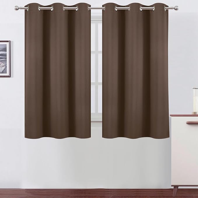 Chocolate Brown Blackout Curtains 34 x 54 Inch Length/Set of 2 Curtain Panels/Thermal Insulated Room Darkening Blackout Curtains for Bedroom