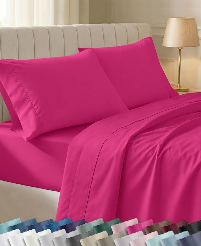 California Design Den 100% Cotton Sateen Twin Bed Sheets Set, 3 Pc,Hot Pink | 400 Thread Count Backed by Good Housekeeping Seal, All-Around Elastic, Durable, Easy Care, OEKO-TEX certified