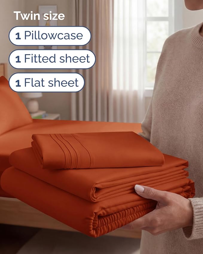 Twin Size 3 Piece Sheet Set - Breathable & Cooling Sheets - Terracotta | Hotel Luxury Bed Sheets for Women & Men, Deep Pockets, Easy-Fit, Extra Soft and Wrinkle Free Sheets, Oeko-Tex Bed Sheet Set