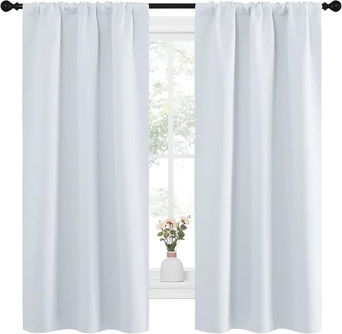 NICETOWN Greyish White Window Curtain Panels - Thermal Insulated Rod Pocket Room Darkening Curtain Sets for Bedroom (2 Panels, 34 by 63)