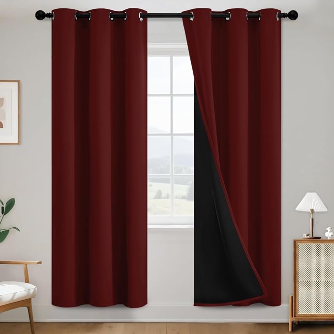 SimpleHome Burgundy Red 100% Blackout Curtains Room Darken Living Room 72 | Curtains for Bedroom,Thermal Insulated Grommet Window Drapes,Curtains for Living Room with Black Back,38 x 72 Inch,2 Panels