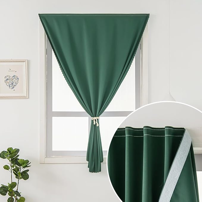 Instant Blackout Window Curtain with Reusable Adhesive, Thermal Insulated Fabric for RV Camper Small Windows, 71" W x 72" L, Dark Green, 1 Panel
