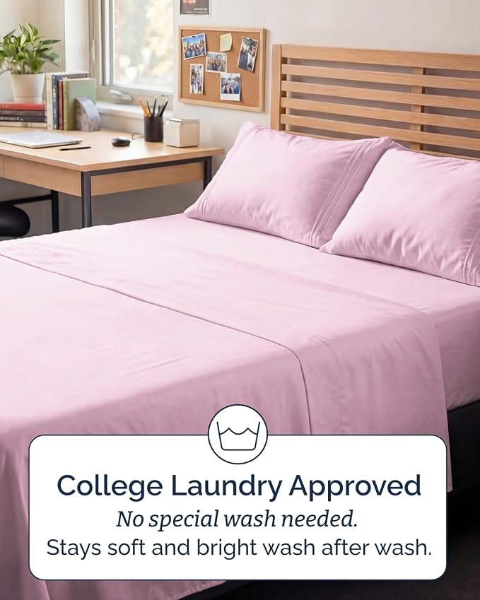 Full XL Sheets - 4 Piece Full XL Sheet Set - Cool & Breathable - Light Pink | Hotel Luxury Bedding for Women & Men with Deep Pockets, Ultra-Soft, Comfy, Easy-Fit, Wrinkle Free & Fade Resistant, Oeko-Tex