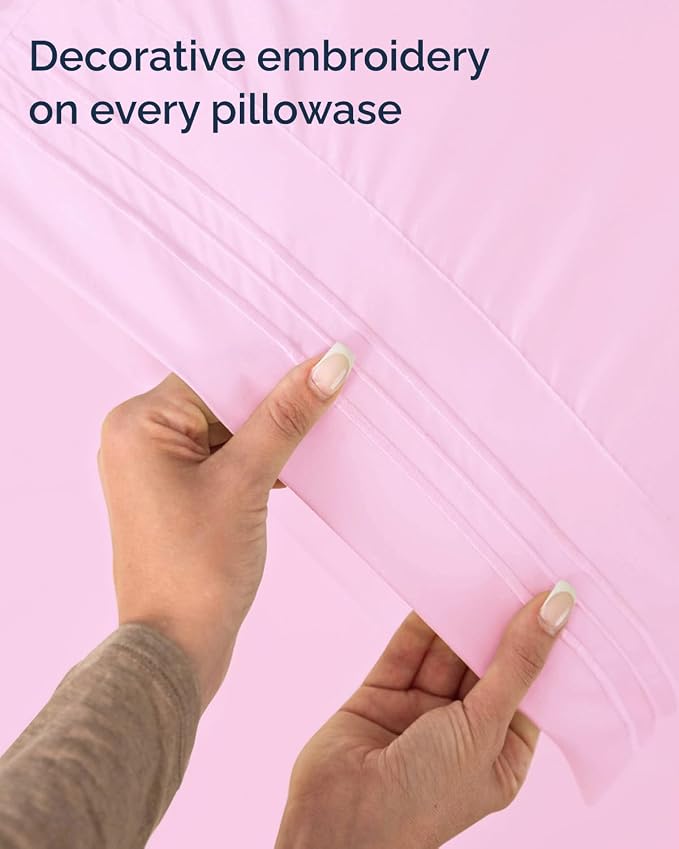 Twin XL 3 Piece Sheet Set - College Dorm Room Essentials - Light Pink | Deep Pocket Bed Sheets for Women, Men, Teens & Students, Soft, Cooling, Breathable & Wrinkle Free, Oeko-Tex Bed Sheet Set