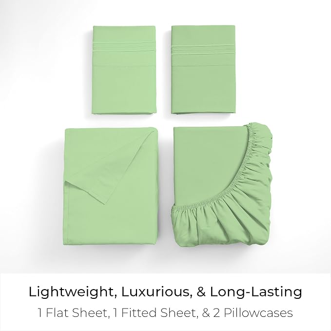 Mellanni Iconic 4-Piece, Ultra Soft Sheet Set (California King, Pistachio) | 10M+ Sleepers. Lab-tested: Sleeps Cool, Stays Bright, Strong, Smooth. Good Housekeeping Best Bedding, 7 yrs running.