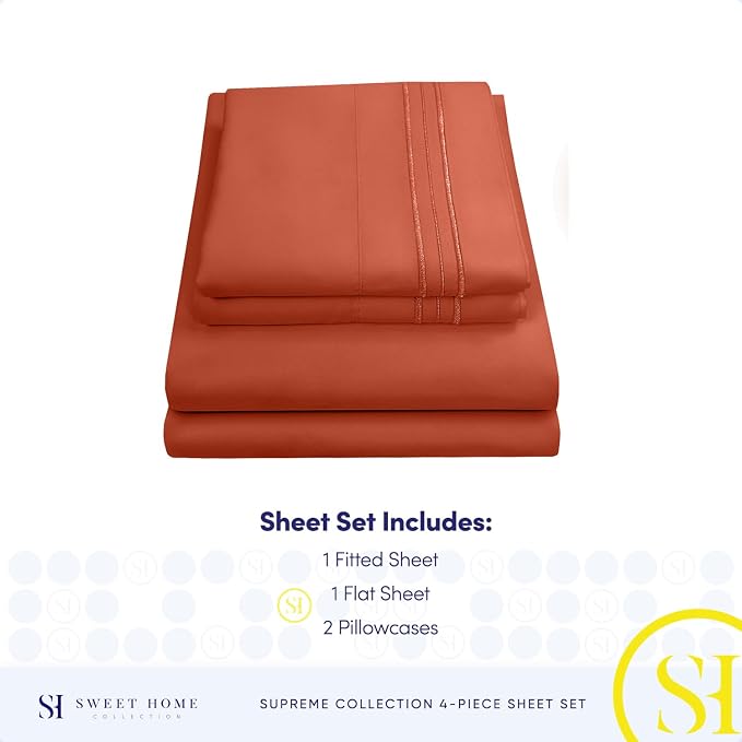 California King Sheet Sets - Breathable Luxury Sheets with Full Elastic & Secure Corner Straps Built In - 1800 Supreme Collection Cal King Deep Pocket Bedding Set, Sheet Set, California King, Rust