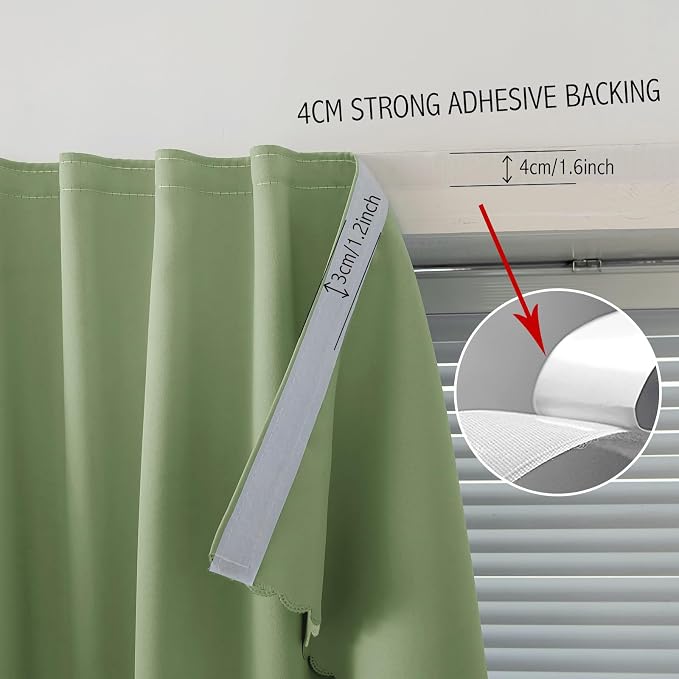 Instant Blackout Window Curtain with Reusable Adhesive, Thermal Insulated Fabric for RV Camper Small Windows, 71" W x 72" L, Sage Green, 1 Panel