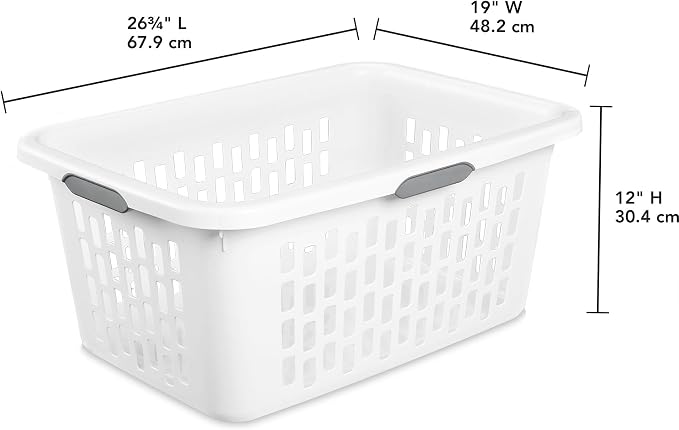Sterilite Laundry Basket, Plastic Clothes Hamper, Large Rectangle Bin with Comfort Grip Handles and Reinforced Rim, 2 Bushel Capacity, White, 12 Pack