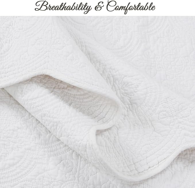 Cozy Line Home Fashions 100% Cotton Victorian Medallion Solid White Matelasse Embossed Bedding Quilt Set, Reversible Lightweight Bedspread, Coverlet for All Season (Blantyre - White, King - 3 piece)