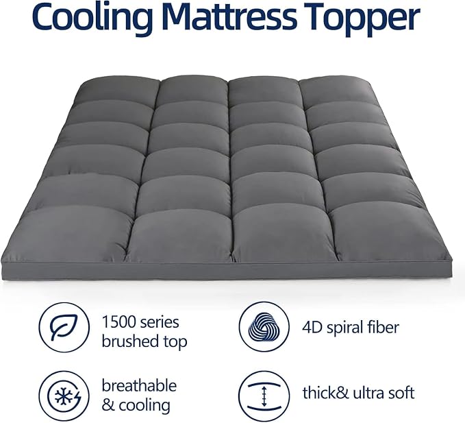 CHOPINMOON California King Mattress Topper, Thick Mattress Pad Cover | Plush Pillow Top Mattress Topper, Breathable Soft Bed Topper with 8-21”Deep Elastic Pocket, Cooling for Hot Sleepers, Gray