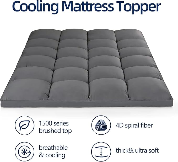 CHOPINMOON Twin XL Mattress Topper for Back Pain, Thick Mattress Pad Cover | Plush Pillow Top Mattress Topper, Breathable Soft Bed Topper with 8-21”Deep Elastic Pocket, Cooling for Hot Sleepers, Gray