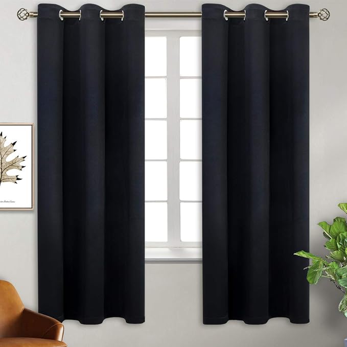 BGment Black Blackout Curtains for Bedroom 63 Inch Long - 2 Panels | Grommet Top, Black Out, Room Darkening, Sunblock, Thermal Insulated, Window Drapes for Kids Boys Room, 38x63 Inch