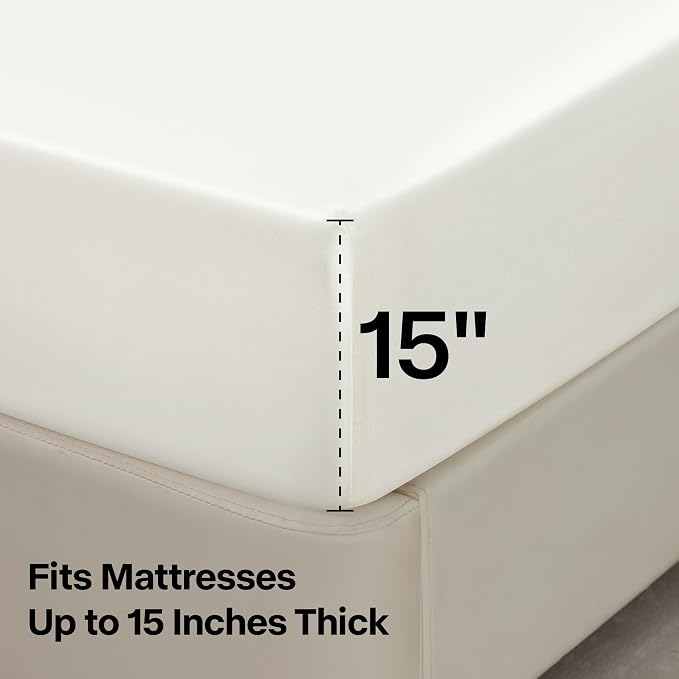 BEDELITE Satin Sheets California King Size Bed Set, Ivory White, 4 Pieces | Luxury Silky Bed Sheets, 15 Inch Deep Pocket, Similar to Silk, Soft and Cooling, Reduces Friction, Gentle on Hair and Skin