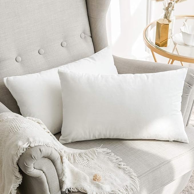 MIULEE 12x20 Inch Lumbar Velvet Throw Pillow Covers Pure White | Pack of 2 Soft Solid Decorative Pillow Covers, Modern Luxury Home Decor, for Chair Couch Sofa Bedroom Livingroom